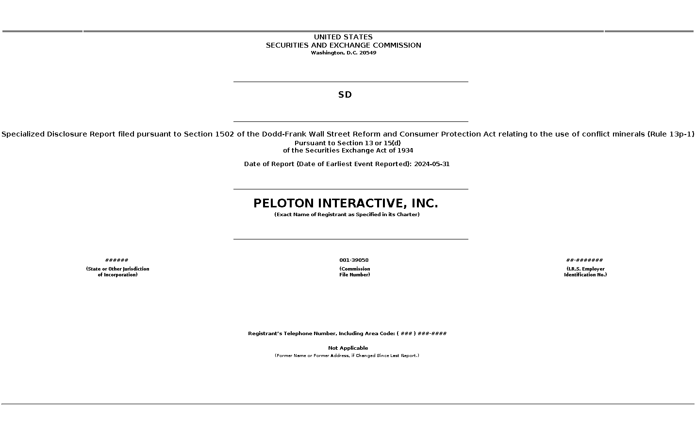 pton : SD Specialized Disclosure Report filed pursuant to Section 1502 of the Dodd-Frank Wall Street Reform and Consumer Protection Act relating to the use of conflict minerals (Rule 13p-1)