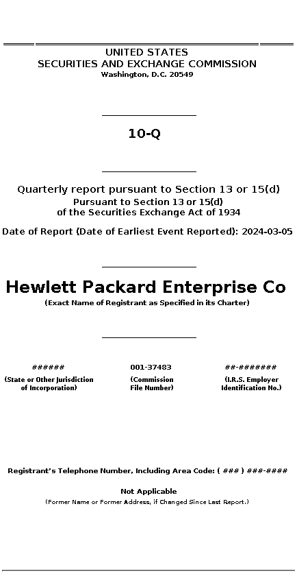HPE : 10-Q Quarterly report pursuant to Section 13 or 15(d)
