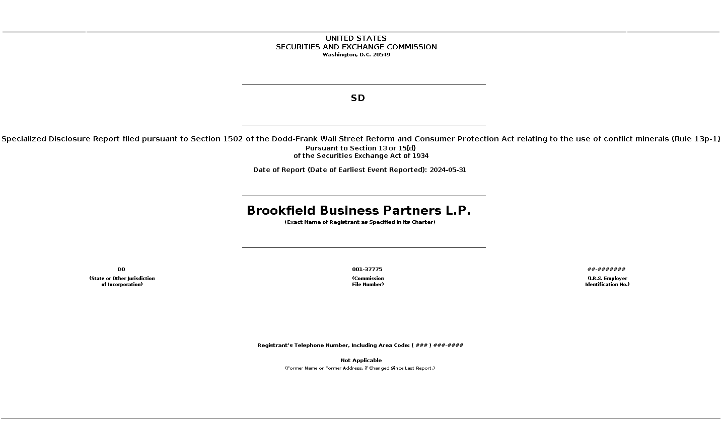 BBU : SD Specialized Disclosure Report filed pursuant to Section 1502 of the Dodd-Frank Wall Street Reform and Consumer Protection Act relating to the use of conflict minerals (Rule 13p-1)