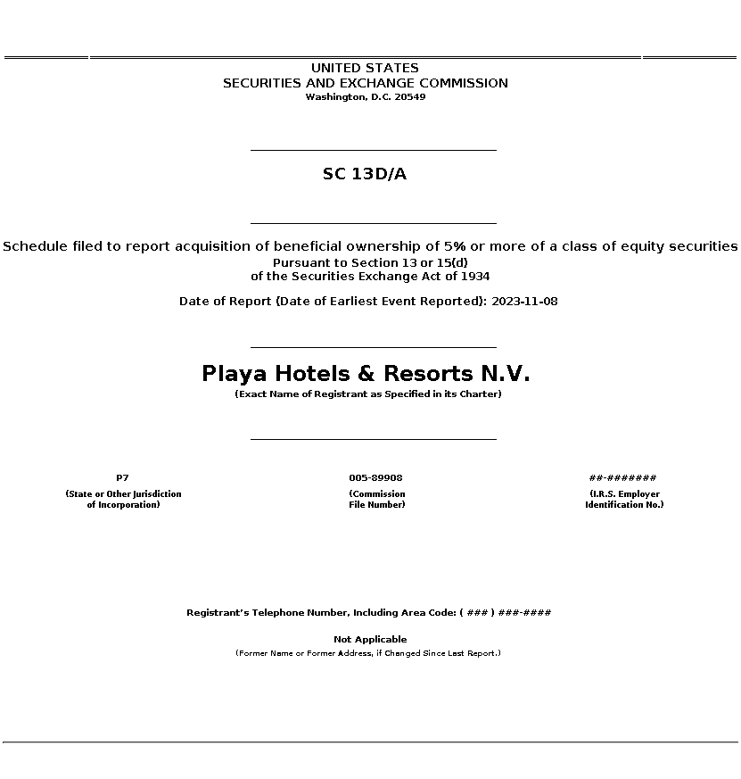 PLYA : SC 13D/A Schedule filed to report acquisition of beneficial ownership of 5% or more of a class of equity securities