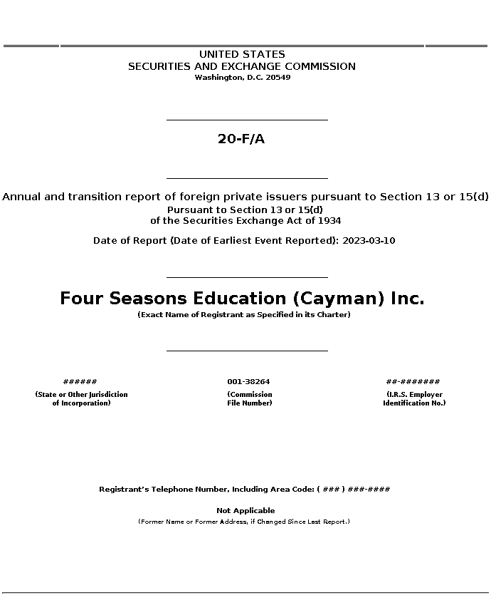 FEDU : 20-F/A Annual and transition report of foreign private issuers pursuant to Section 13 or 15(d)