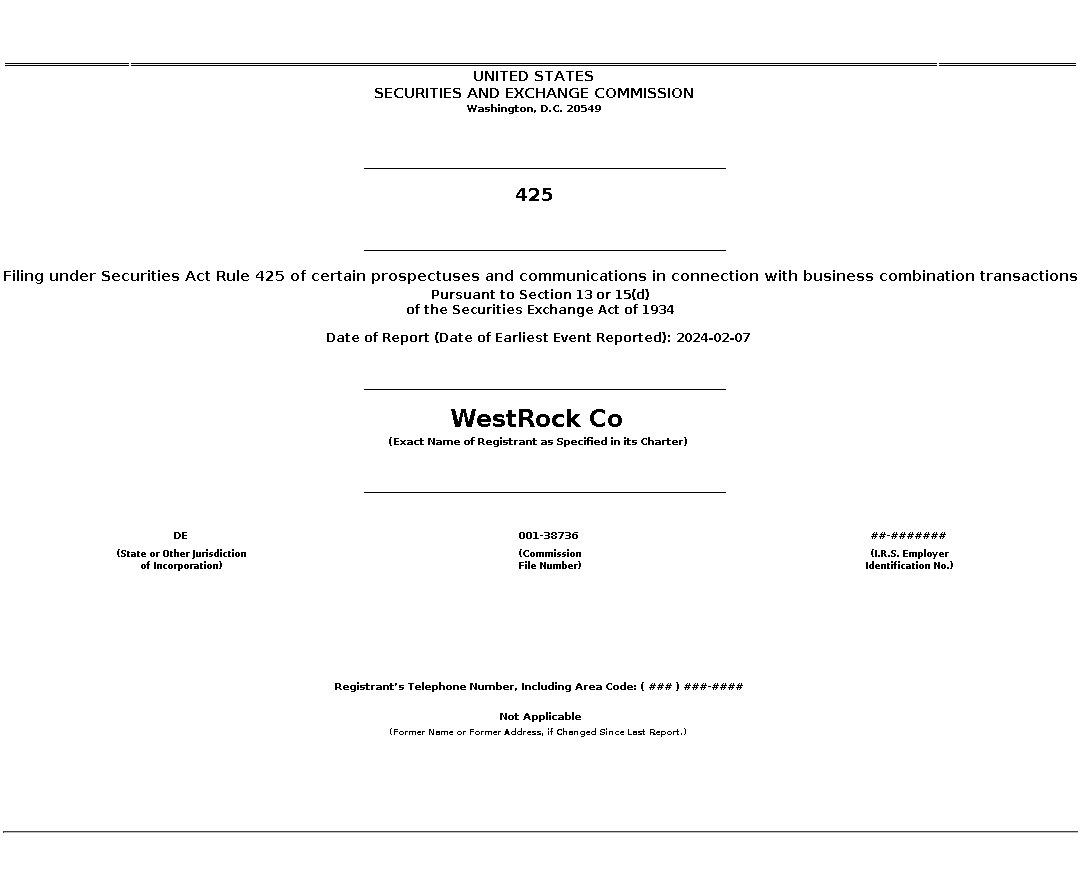 WRK : 425 Filing under Securities Act Rule 425 of certain prospectuses and communications in connection with business combination transactions