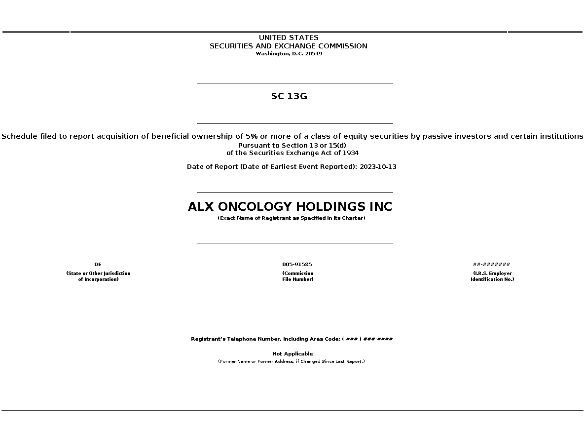 ALXO : SC 13G Schedule filed to report acquisition of beneficial ownership of 5% or more of a class of equity securities by passive investors and certain institutions