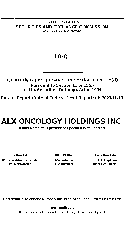 ALXO : 10-Q Quarterly report pursuant to Section 13 or 15(d)