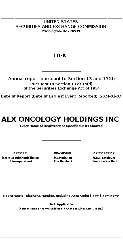 ALXO : 10-K Annual report pursuant to Section 13 and 15(d)