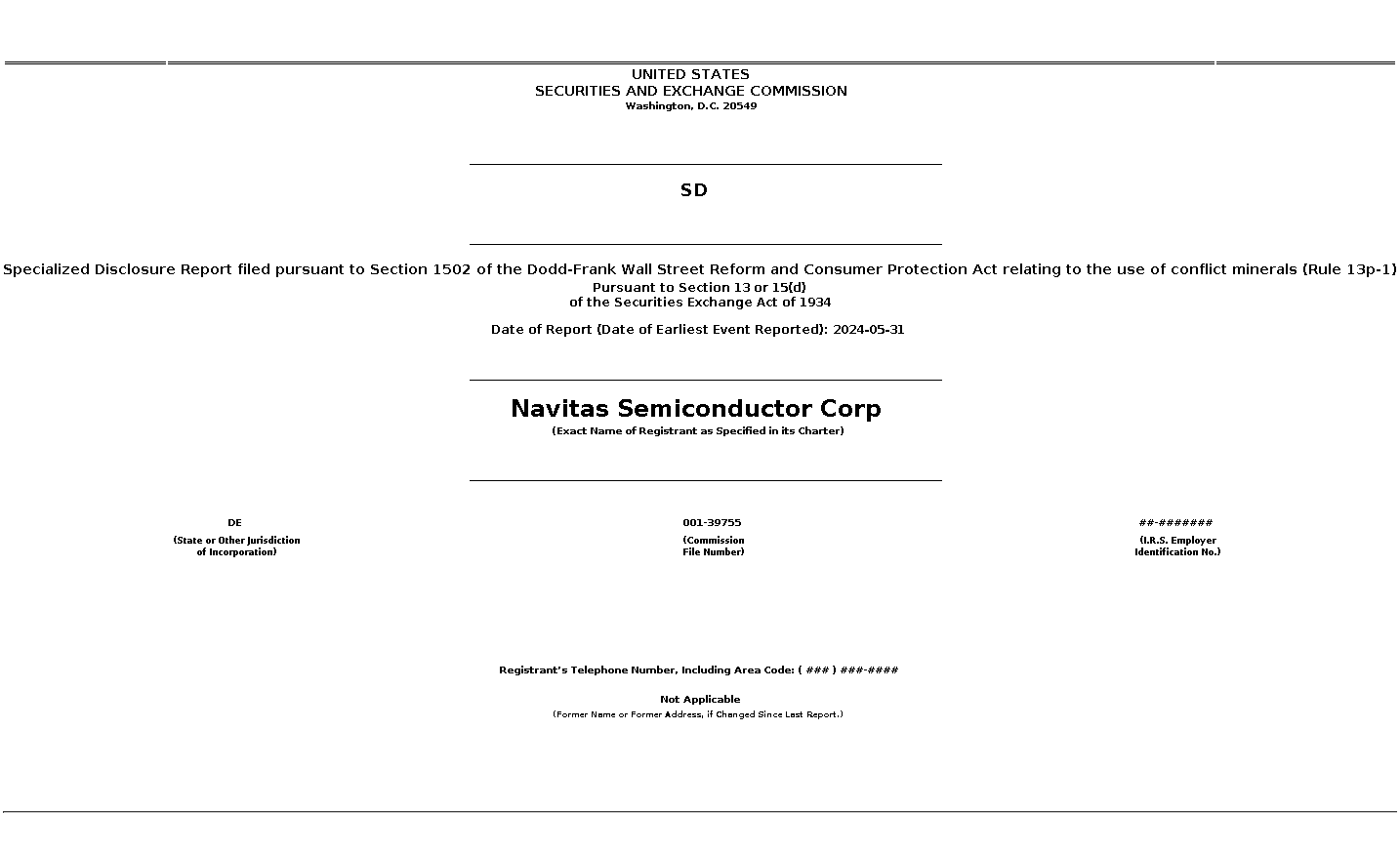 NVTS : SD Specialized Disclosure Report filed pursuant to Section 1502 of the Dodd-Frank Wall Street Reform and Consumer Protection Act relating to the use of conflict minerals (Rule 13p-1)
