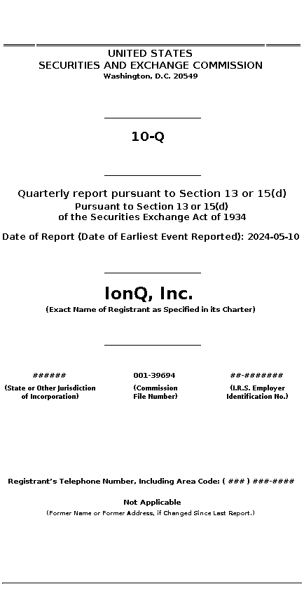 IONQ : 10-Q Quarterly report pursuant to Section 13 or 15(d)