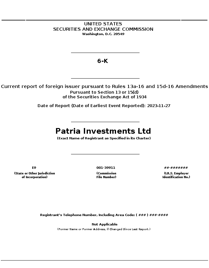 SEC Filing  Patria Investments Limited