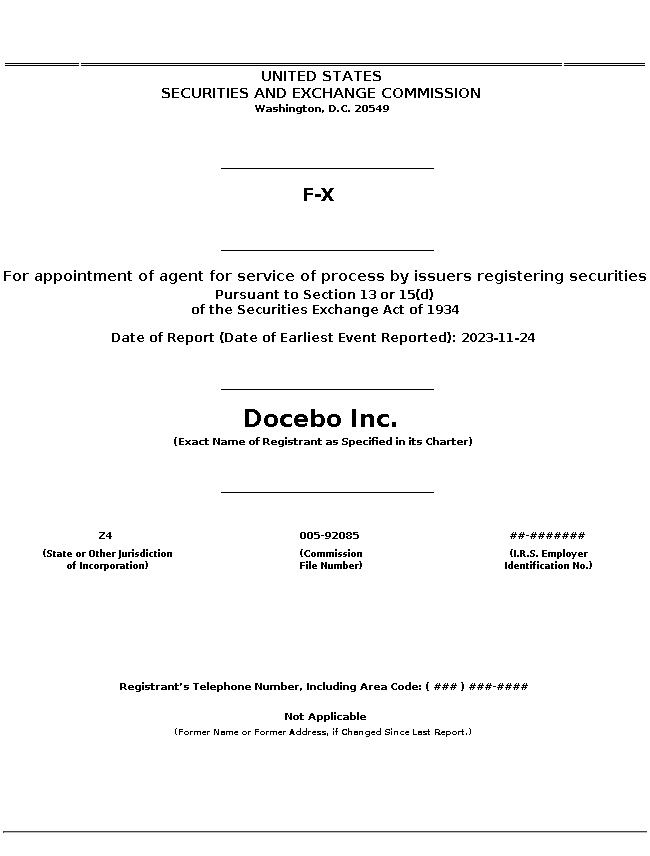 DCBO : F-X For appointment of agent for service of process by issuers registering securities