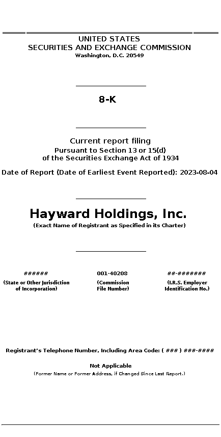 HAYW : 8-K Current report filing