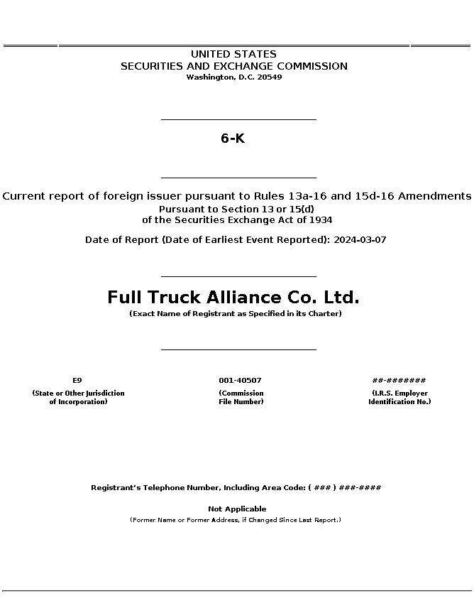 ymm : 6-K Current report of foreign issuer pursuant to Rules 13a-16 and 15d-16 Amendments