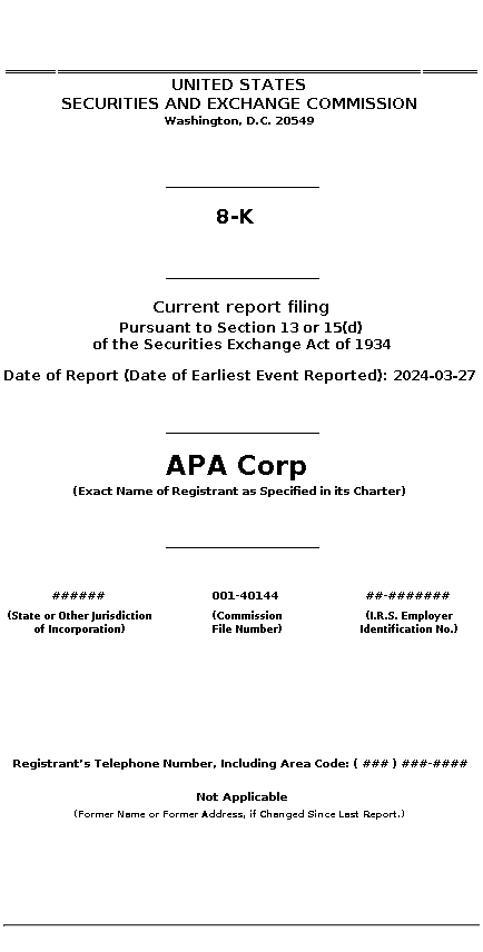 APA : 8-K Current report filing