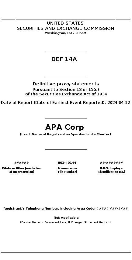 APA : DEF 14A Definitive proxy statements