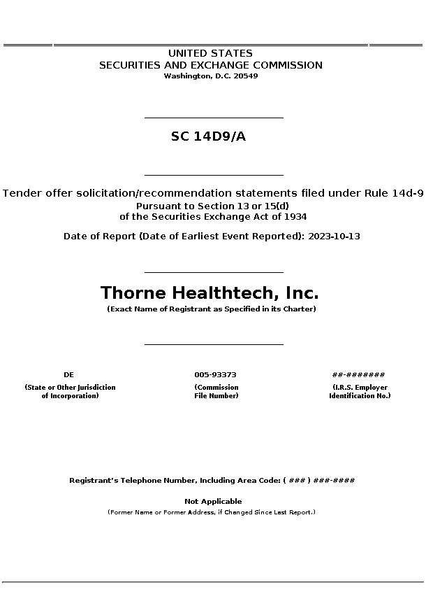 L Catterton and Thorne HealthTech, Inc. Announce Expiration of