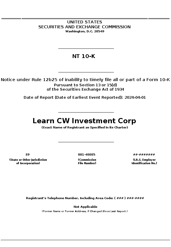 LCW : NT 10-K Notice under Rule 12b25 of inability to timely file all or part of a Form 10-K