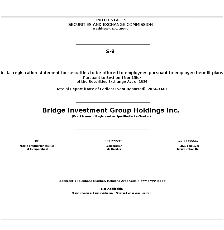 BRDG : S-8 Initial registration statement for securities to be offered to employees pursuant to employee benefit plans