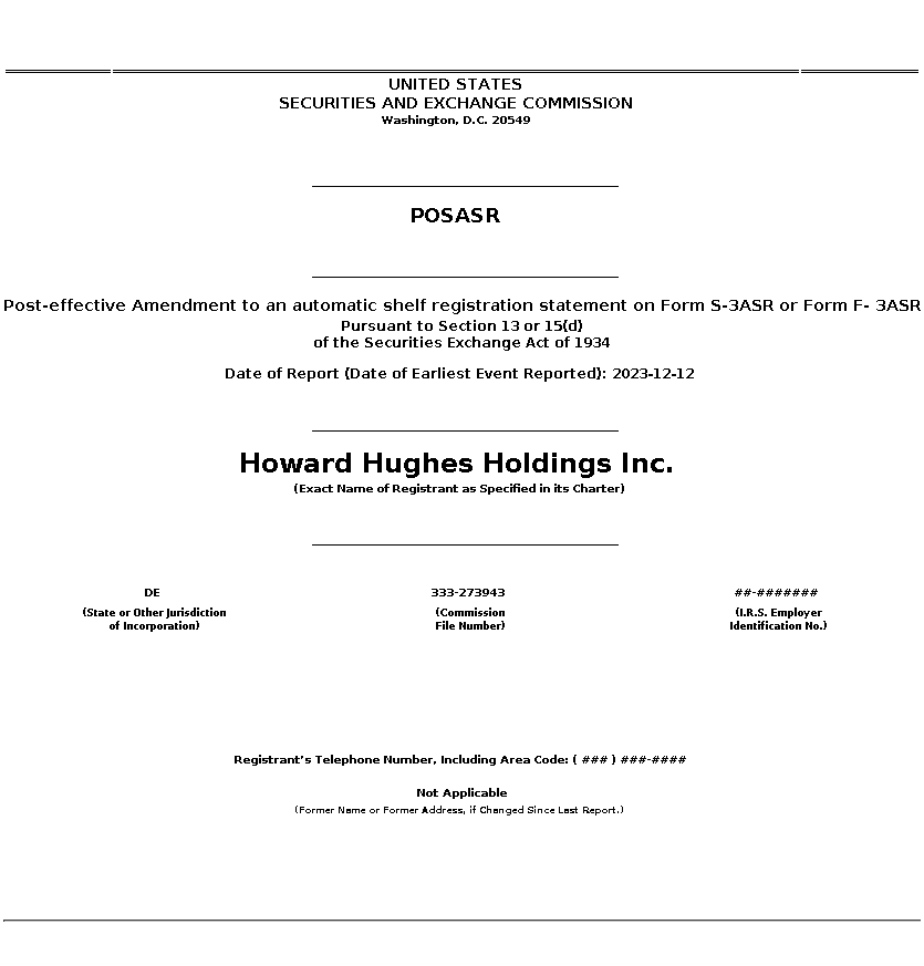 HHH : POSASR Post-effective Amendment to an automatic shelf registration statement on Form S-3ASR or Form F- 3ASR