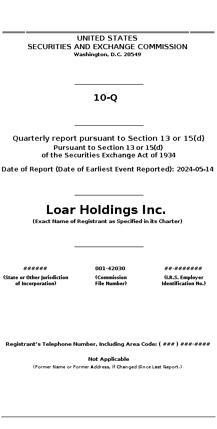 LOAR : 10-Q Quarterly report pursuant to Section 13 or 15(d)